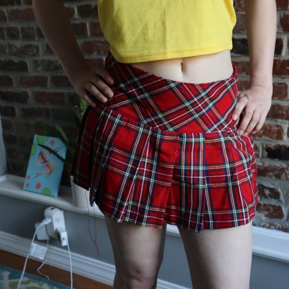 red plaid short schoolgirl skirt